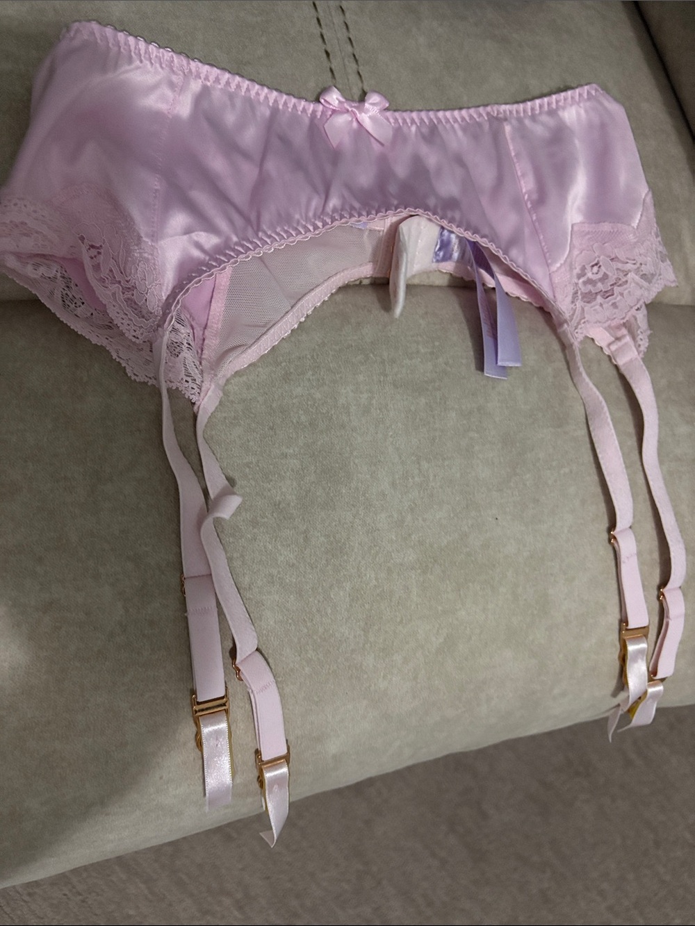 Savage x Fenty Pink Satin Garter Belt, M